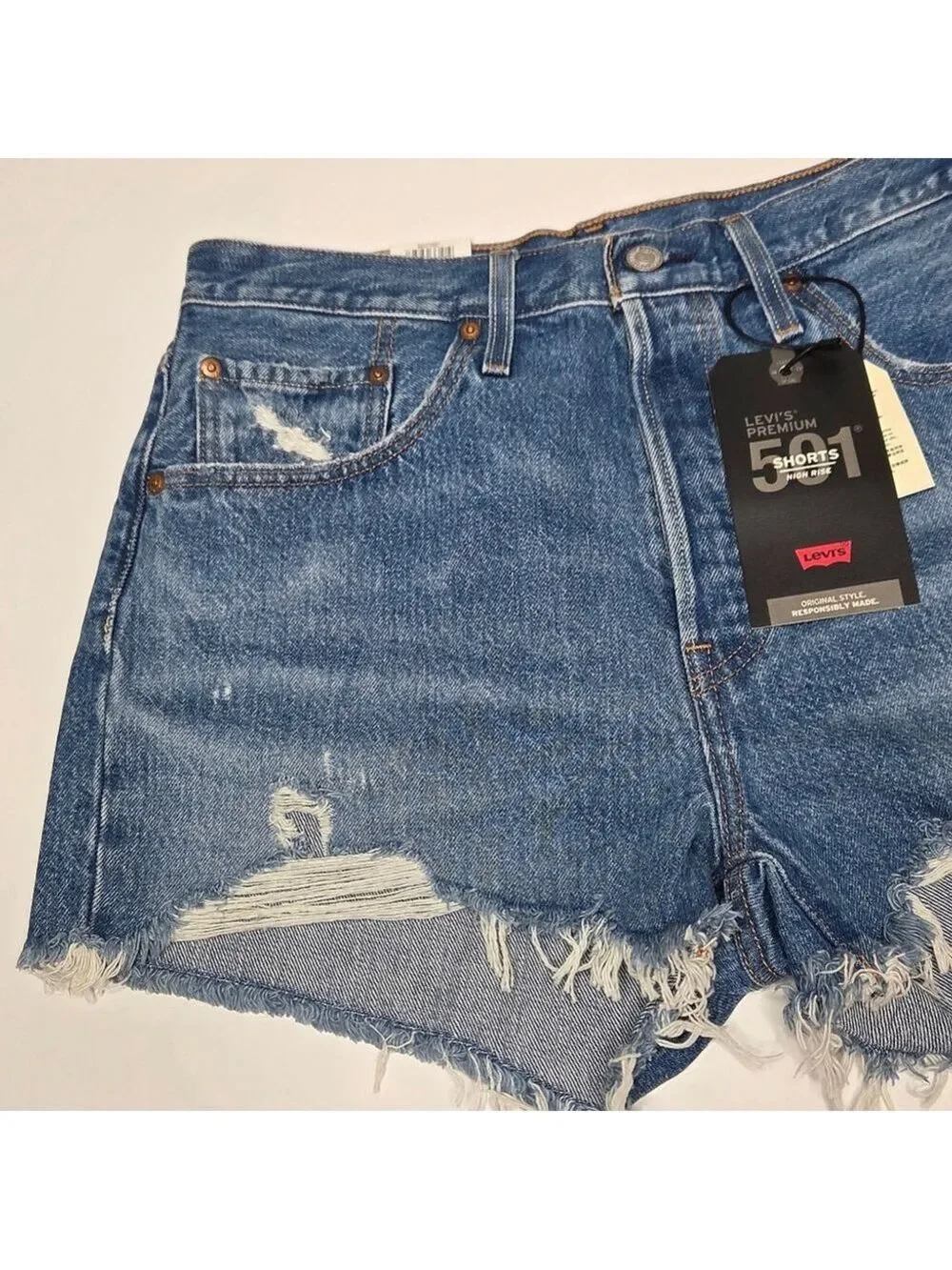 Levi's 501 Original Style Premium Denim High Rise Shorts Cut Off Women's Size 31 - Picture 4 of 16